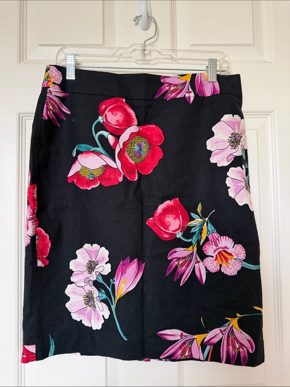 Ann Taylor Black Pencil Skirt with Pink & Red Floral Print